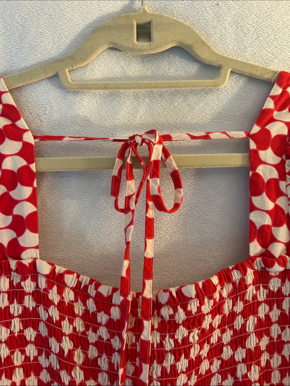 Red & White Geometric Smocked Dress by Ava & Viv - Picture 5 of 7